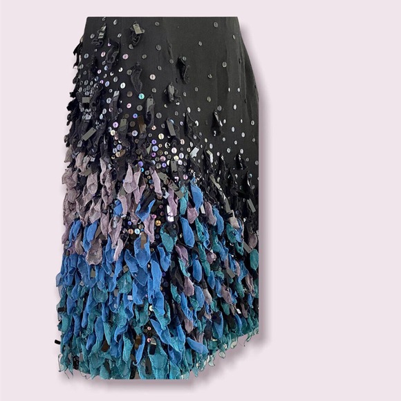 Vtg Neil Bieff Festive Sequins silk skirt Black Blue Purple - Picture 2 of 7